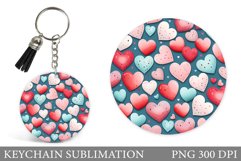 Hearts Round Keychain. Hearts Keychain Sublimation Product Image 1