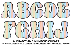 Watercolor Stripes Doodle Alphabet PNG Retro Letters 300 DPI Product Image 2