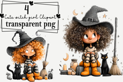 Cute witch girl Clipart Watercolor PNG Product Image 1