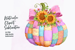Floral Pumpkin with Bow Watercolor Clipart Sublimation Product Image 1