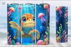 Cute Turtle Tumbler Sublimation, 20 oz Tumbler Wrap Product Image 2