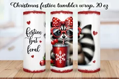 Christmas festive Raccoon Tumbler Wrap|Sublimation PNG. Product Image 1
