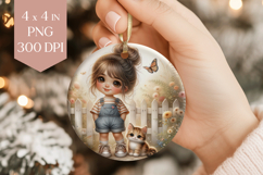 Cute Girl and Kitten Ornament PNG Product Image 1