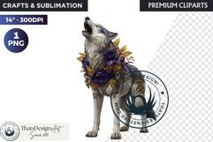 Floral Wolf Fantasy clipart, Botanical Wildlife Graphics PNG Product Image 1