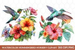 Watercolor Hummingbird Nursery Clipart, Watercolor Clipart Product Image 1