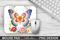 Rainbow Butterfly and Flowers Sublimation Mouse Pad Design Product Image 1