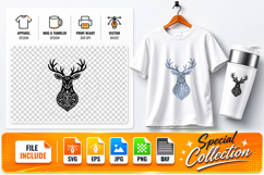 Deer Head Mandala Zentangle Ornament SVG,EPS,JPG,PNG,DXF Product Image 1