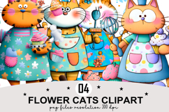 Flower Cats Clipart Watercolor PNG Product Image 1