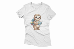 Cute Sloth Reading a Book with Backpack Watercolor PNG Product Image 4