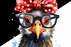 Funny Chicken with Red Bow and Glasses PNG Sublimation Product Image 3