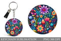 Flowers Keychain Design. Neon Flowers Keychain Sublimation Product Image 1