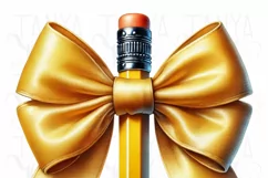 Teacher Pencil PNG, Coquette Pencil with Bow, Trendy Teacher Product Image 4