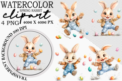 Watercolor Spring Rabbit Clipart Png Product Image 4