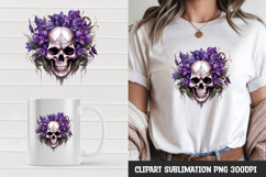 Watercolor floral skull sublimation clipart png Product Image 1
