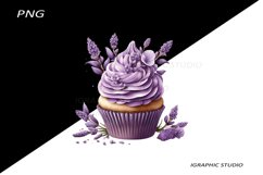 Lavender Cupcake Clipart, Floral Cupcake Clipart Product Image 1