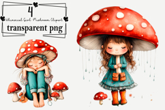 Whimsical Girl Mushroom Clipart Watercolor PNG Product Image 1