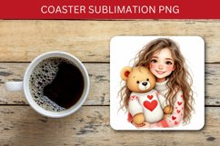 valentine square coaster - girl teddy bear Product Image 1
