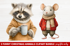 2 Funny Christmas Animals Clipart | Cute Holiday Animal PNG Product Image 1