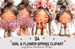 Girl &amp; Flower Spring Clipart png Watercolor png Product Image 1