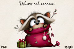 Whimsical Christmas Raccoon clipart, Sublimation PNG. Product Image 1