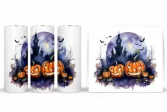 Halloween Tumbler Wrap Sublimation. Scary Pumpkin Tumbler Product Image 2