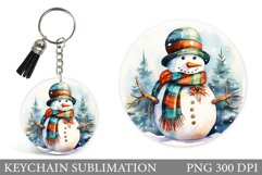 Snowman Keychain Design. Watercolor Snowman Round Keychain Product Image 1