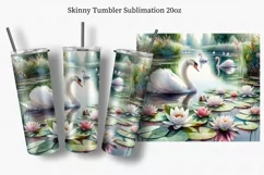 Pond with swans, Tumbler Wrap 20oz, Watercolor Product Image 1