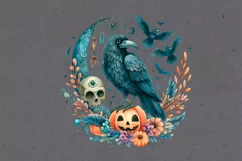 Watercolor Halloween Raven. PNG sublimation Product Image 3