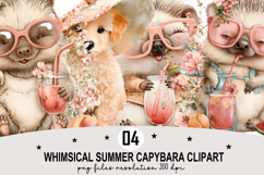Whimsical Summer Capybara Clipart Watercolor PNG Product Image 1
