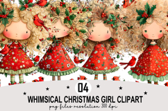 Whimsical Christmas Girl Clipart Watercolor PNG Product Image 1
