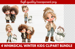4 Whimsical Winter Kids Clipart | Cute Winter Kids PNG Product Image 1