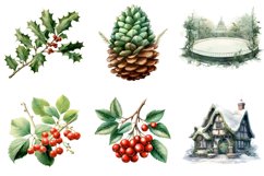 Watercolor Green Winter Clipart, Set of 23 Png Product Image 3