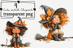 Halloween Cute witch Clipart Watercolor PNG Product Image 1