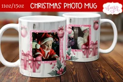 Pink Christmas photo mug wrap PNG Sublimation, festive mug Product Image 3