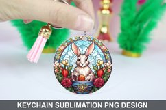 Bunny Round Keychain, Bunny Flowers Keychain Design Product Image 1