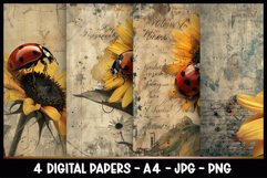 4 Vintage Sunflowers Digital Papers I Junk Journal Page Product Image 1