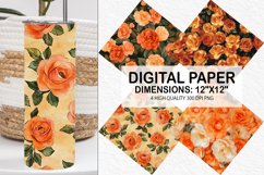 Orange Roses Flowers Digital Paper - Flowers Background Product Image 1