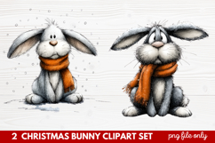 2 Christmas Bunny Clipart Set | Cute Holiday Bunny PNG Illus Product Image 1