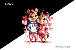 Valentine animal couple clipart, Valentine beaver png Product Image 1