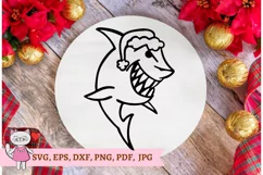 Christmas Shark with Santa hat svg, hand drawn Product Image 1