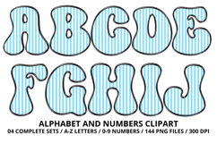 Stripes Alphabet Letters &amp; Numbers Clipart PNG 300DI Product Image 2