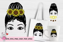 Sunflower messy bun curly SVG, Hair Sublimation Design Product Image 1