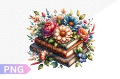 Vintages Books And Flowers Sublimation - Clipart PNG Design Product Image 1