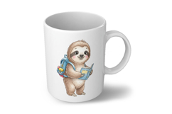 Cute Sloth Reading a Book with Backpack Watercolor PNG Product Image 5