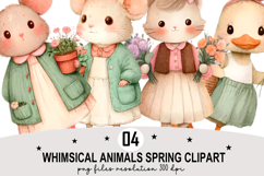 Whimsical Animals Spring Clipart Watercolor png Product Image 1