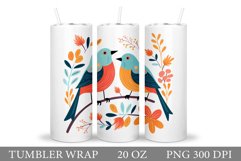 Birds Tumbler Sublimation. Birds Flowers Tumbler Design Product Image 1