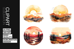 Sunset Landscape Art Clipart PNG Product Image 1