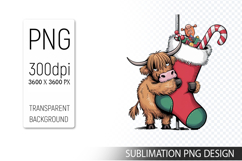 Cute Christmas Highland Cow , Animal Sublimation Clipart PNG Product Image 1
