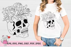 Skull with Roses Svg, Layered Svg, Sugar Skull Svg Product Image 1
