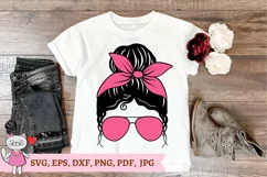 Pink Messy bun Svg, Mom Life Glasses Bandana Product Image 5
